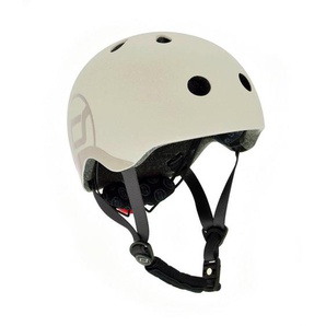 Scoot and Ride Kinderhelm, Hellgrau, Kunststoff, Textil, Gr. S-M, RoHS, Magnetverschluss, mit LED-Licht, Kinnpolster,Magnetverschluss, Kinnpolster,