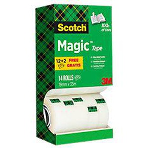 Scotch Magic Klebeband 810 19 mm x 33 m Matt Unsichtbar Vorteilspack 12 Rollen + 2 GRATIS 4577868
