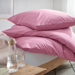 Seersucker-Bettwäsche - Pink - Wolle - - Maße: 155 x 220 cm