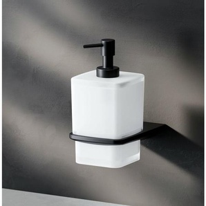 Seifenspender Wandmontage Flüssigseifenspender nachfüllbar Dispenser für Seife oder Duschgel mit Bohren Edelstahl Glas , Schwarz - Am.pm