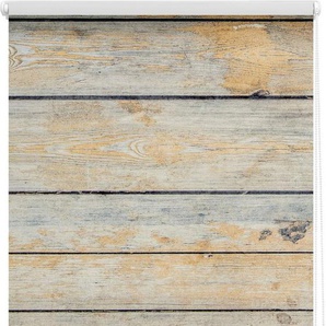 Seitenzugrollo Rollo Klemmfix, ohne Bohren, Verdunkelung, Bretter Shabby - Braun, LICHTBLICK ORIGINAL, verdunkelnd, freihängend, Klemmfix