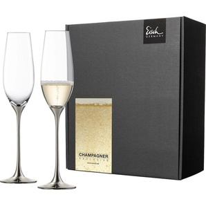 Sektglas EISCH Champagner Exklusiv Trinkgefäße Gr. 28 cm, 180 ml, 2 tlg., grau (grau, transparent) Kristallgläser