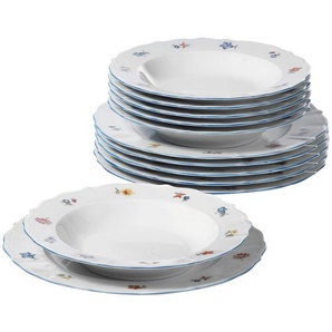 Seltmann Weiden Tafelservice, Mehrfarbig, Weiß, Keramik, 12-teilig, Blume, 26x15x26 cm, handbemalt, Essen & Trinken, Geschirr, Geschirr-Sets,