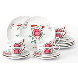 Seltmann Weiden Teeservice Geschirr-Set, 18 Teile, Amina Ostfiesenrose, groß (18-tlg), 6 Personen, Porzellan, Stäbchenrelief, die Ostfriesenrose, Blütenmotiv