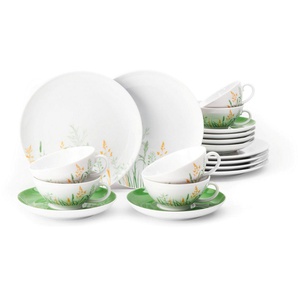 Seltmann Weiden Teeservice Geschirr-Set, 18 Teile, Liberty Meadow Grasses, klein (18-tlg), 6 Personen, Porzellan, Tassen, Untertassen, Teller, Made in Germany, 18 Teile, für 6 Personen