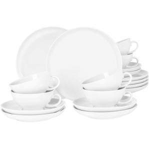 Seltmann Weiden Teeservice Geschirr-Set, 18 Teile, Lido Weiß, rund (18-tlg), 6 Personen, Porzellan, Tassen, Untertassen, Teller, 18 Teile, für 6 Personen, Made in Germany