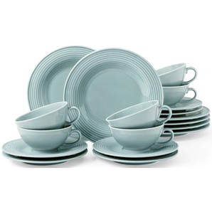 Seltmann Weiden Teeservice Geschirr-Set Beat (18-tlg), 6 Personen, Porzellan, Teller, Tassen, Untertassen, Rillendekor, 18 Teile, für 6 Personen