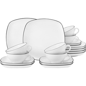 Seltmann Weiden Teeservice Geschirr-Set Lido Black Line (18-tlg), 6 Personen, Porzellan, Tassen, Untertassen, Teller, 18 Teile, für 6 Personen, Made in Germany
