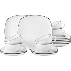 Seltmann Weiden Teeservice Geschirr-Set Lido Black Line (18-tlg), 6 Personen, Porzellan, Tassen, Untertassen, Teller 18 Teile, für 6 Personen, Made in Germany