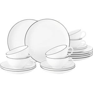 Seltmann Weiden Teeservice Geschirr-Set Lido Black Line (18-tlg), 6 Personen, Porzellan, Tassen, Untertassen, Teller 18 Teile, für 6 Personen, Made in Germany