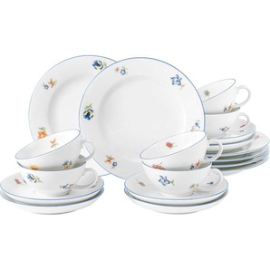 Seltmann Weiden Teeservice Geschirr-Set Sonate Nostalgie (18-tlg), 6 Personen, Porzellan, Tassen, Untertassen, Teller, Made in Germany, 18 Teile, für 6 Personen