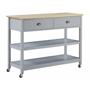 Servierwagen Grau mdf Platte Gummibaumholz Kiefernholz 91 x 120 x 48 cm Landhausstil Modern Elegant Groß Viel Stauraum Wohnzimmer