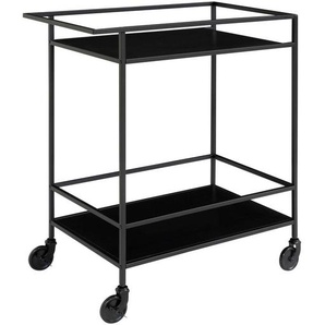 Servierwagen, Schwarz, Metall, Holzwerkstoff, 40x79x68 cm, einfacher Aufbau, Esszimmer, Barmöbel, Barwagen