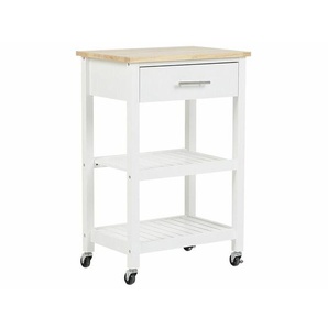 Servierwagen Weiß mdf Platte Gummibaumholz Kiefernholz 86 x 50 x 40 cm Landhausstil Multifunktionell Viel Fächer Wohnzimmer
