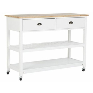 Servierwagen Weiß mdf Platte Gummibaumholz Kiefernholz 91 x 120 x 48 cm Landhausstil Modern Elegant Groß Viel Stauraum Wohnzimmer