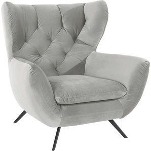 Sessel 3C CANDY Beatrice Gr. Samtoptik, B/H/T: 100 cm x 106 cm x 95 cm, silberfarben (silber) Lesesessel Ohrensessel und Relaxsessel