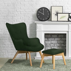 Sessel ANDAS Nicko Gr. Struktur fein, incl. Hocker, B/H/T: 71 cm x 96 cm x 86 cm, grün (dunkelgrün) Design-Sessel Einzelsessel Sessel mit Hocker Lounge-Sessel Lounge-Gartenmöbel