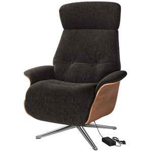 Sessel elektrisch verstellbar Schwarz Webstoff Saia Walnuss Chrom glänzend 83 x 110 x 88cm
