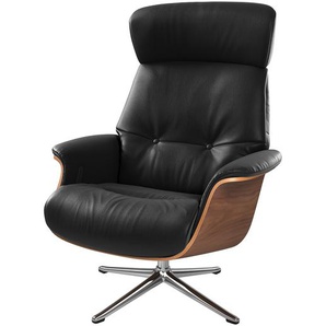 Sessel manuell verstellbar Schwarz Echtleder Neka Walnuss Chrom glänzend 83 x 110 x 88cm