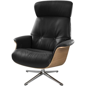 Sessel manuell verstellbar Schwarz Echtleder Neka Eiche Chrom glänzend 83 x 110 x 88cm