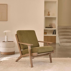 Sessel aus massivem Teakholz mit Sitzfläche aus Cord