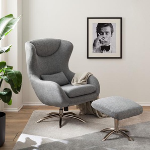 Sessel Barnard mit Hocker Grau Flachgewebe 75 x 106 x 86cm