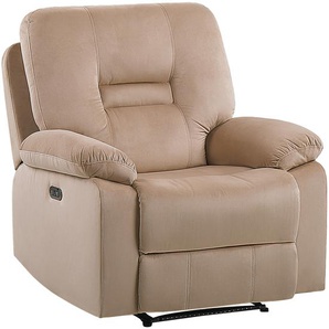 Sessel Beige Samt Elektrisch Verstellbar mit LED-Beleuchtung USB-Anschluss Relaxfunktion Modern Inustriell Wohnzimmer Arbeitszimmer Büro