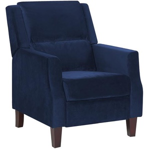 Sessel Blau / Marineblau Samtstoff mit Füße in dunkler Holzfarbe Verstellbarer Fernsehsessel Wohnzimmer Schlafzimmer Modernes Design