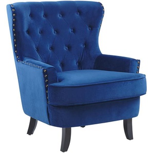 Sessel Blau Polsterbezug Birkenholz Hohe Rückenlehne Klassisches Stil Wohnzimmer Schlafzimmer