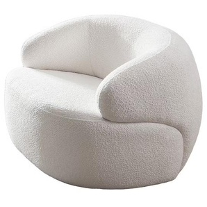 Sessel Bouclé Stoff, Weiß, mit abgerundeten Armlehnen - Stuhl, Polstersessel, Polsterstuhl