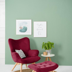 Sessel Rot Samt Vaia mit Hocker 71 x 90 x 85cm
