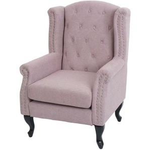 Sessel Chesterfield Oxford, Relaxsessel Clubsessel Ohrensessel, wasserabweisend Stoff/Textil hellrosa ohne Ottomane