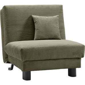 Sessel ELL + Enny Gr. Cord, Gel-Sandwichpolster, Sitzhöhe 40 cm, B/H/T: 85 cm x 85 cm x 100 cm, grün Einzelsessel Schlafsessel