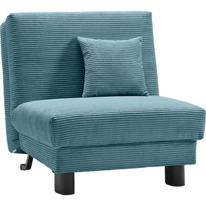 Sessel ELL + Enny Gr. Cord, HR-Kaltschaum, Sitzhöhe 40 cm, B/H/T: 85 cm x 85 cm x 100 cm, blau (petrol) Einzelsessel Schlafsessel
