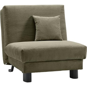Sessel ELL + Enny Gr. Cord, HR-Kaltschaum, Sitzhöhe 40 cm, B/H/T: 85 cm x 85 cm x 100 cm, grün Einzelsessel Schlafsessel