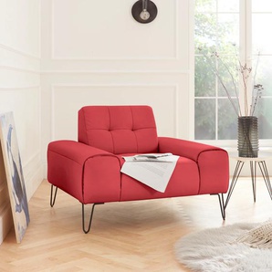 Sessel EXXPO - SOFA FASHION Taranto Gr. NaturLEDER, B/H/T: 110 cm x 82 cm x 94 cm, rot Einzelsessel Lounge-Sessel Lounge-Gartenmöbel Sessel