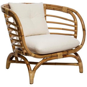 Sessel Farah Rattan, weißer Stoff