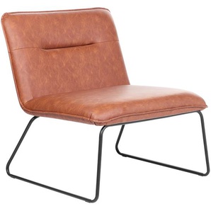 Sessel Goldbraun Kunstleder mit Breiter Sitzfläche Schwarzem Metallgestell Kufen Retro-Design Wohnzimmer Möbel Ausstattung Sitzmöbel