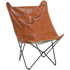 Sessel Goldbraun Kunstleder mit Haarnadel Metallgestell Retro Stil Butterfly-Sessel Schmetterlingssessel Flur Wohnzimmer Schlafzimmer Sitzmöbel