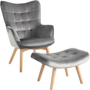 Sessel Gr. Polyester, B/H/T: 72 cm x 98 cm x 79 cm, grau Einzelsessel Sessel mit Hocker