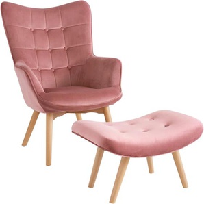 Sessel Gr. Polyester, B/H/T: 72 cm x 98 cm x 79 cm, rosa (rose) Einzelsessel Sessel mit Hocker