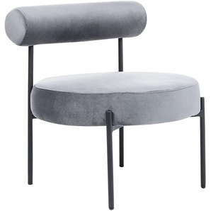 Sessel Grau Samtstoff Rund mit Niedriger Lehne Schwarzen Metallbeinen Retro-Design Wohnzimmer Möbel Ausstattung Sitzecke Sitzmöbel