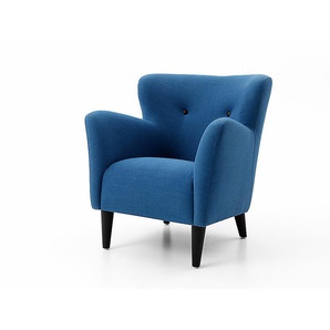 Ohrensessel Happy blau, Knöpfe Leder schwarz, 81x74x82 cm