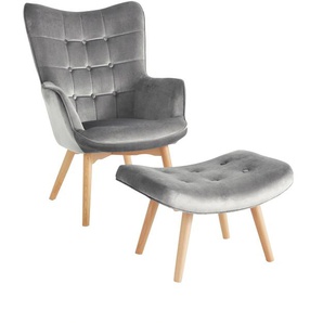 Sessel Gr. Polyester, B/H/T: 72 cm x 98 cm x 79 cm, grau Einzelsessel Sessel mit Hocker