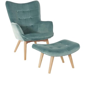 Sessel Gr. Polyester, B/H/T: 72 cm x 98 cm x 79 cm, blau (türkis) Einzelsessel Sessel mit Hocker