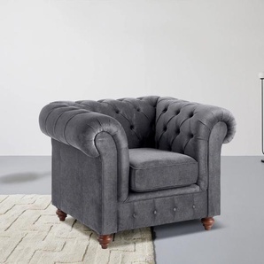 Sessel HOME AFFAIRE Chesterfield B/T/H: 105/69/74 cm Gr. Lu x us-Microfaser weich, B/H/T: 105 cm x 74 cm x 89 cm, grau (anthrazit) Home Affaire
