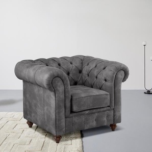 Sessel HOME AFFAIRE Chesterfield Gr. Luxus-Microfaser in Lederoptik, B/H/T: 105 cm x 74 cm x 89 cm, grau (anthrazit) Chesterfield Sessel Ledersessel mit Knopfheftung, auch in Leder