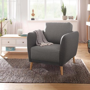 Sessel HOME AFFAIRE Ida Gr. Struktur fein, B/H/T: 90 cm x 86 cm x 88 cm, grau Einzelsessel Sessel mit Holzfüßen und Armlehnen-Polsterung