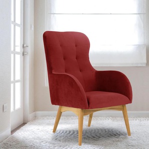 Sessel HOME AFFAIRE Leonarda Gr. Samtoptik, Füße Buche natur-Sessel, B/H/T: 66 cm x 101 cm x 88 cm, rot Einzelsessel Lounge-Sessel Lounge-Gartenmöbel Sessel
