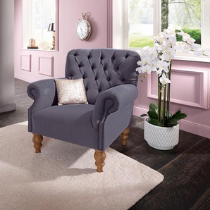 Sessel HOME AFFAIRE Lord, lila, B:86cm H:93cm T:84cm, Luxus-Microfaser Lederoptik (100% Polyester), Struktur fein (100% Polyester), Sessel, mit echter Chesterfield-Knopfheftung und Ziernägeln